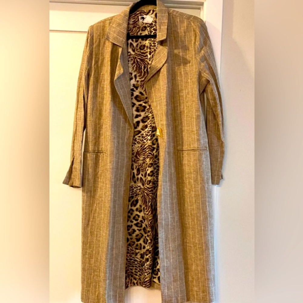 Essence by Mail Pinstripe Duster Coat - Tan 14 NWOT